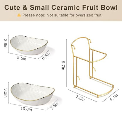 Fruit Basket for Kitchen Counter - Two Tier Ceramic Fruit Bowl with Metal Stand, Fruit Holder for Fresh Fruit&Veggies, Modern Tiered Fruit Platter Serving Trays for Party - color: 2White-Rack02