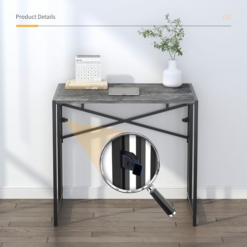 Lutown-Teen Small Folding Computer Desk 32 inch, Writing Gaming Computer Desk for Small Spaces, No Assembly Required Office Desk, Grey - color: Grey, size: 32 Inch