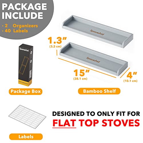 SpaceAid 30" Wide Kitchen Shelf Organizer for Stove, Magnetic Bamboo Spices Shelf for Home Stove Kitchen Storage Organization (Fit for Flat Top Only, Gray) - size: 30" Wide, Gray, 1-Tier
