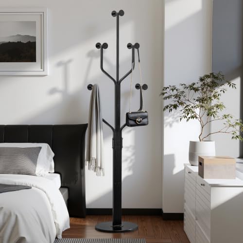 Coat Rack Freestanding Metal Coat Tree with 10 Hooks, Black | Heavy Duty Standing Coat Rack, Stainless Steel Marble Base, Coat Hanger Stand for Bedroom Entryway Hallway, Hat, Bags - color: Black