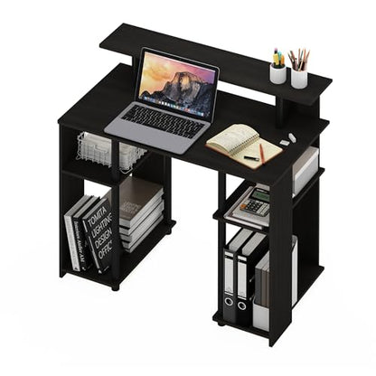 Furinno JAYA Simple Design Computer Writing Desk, Walnut | Raised Hutch, Simple Design Computer Writing Desk, Office Desk for Home Office, Bedroom - color: Walnut/Black