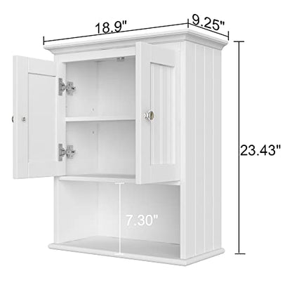 Treocho Wood Wall Cabinet, Bathroom Medicine Cabinet Storage with Doors and Adjustable Shelf, Rustic Cabinet Wall Mounted for Bathroom, Livingroom, Kitchen, Cupboard, White - color: White
