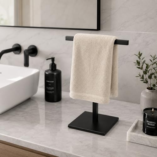 Bathroom Hand Towel Holder Stand，T-Shape Hand Towel Holder Stand SUS304 Stainless Steel for Bathroom，Kitchen or Vanity Countertop - color: Square Matte Black