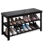 SMIBUY Bamboo Shoe Rack Bench, 3-Tier Shoe Organizer Storage Shelf for Entryway Hallway Bathroom Living Room (Black) - color: Black