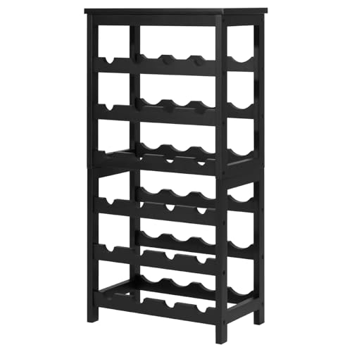 VEVOR 24 Bottle Detachable Wine Rack, 6-Tier Wine Bottle Holder,Solid Bamboo Wood Freestanding Floor Display Wine Storage Shelves with Table Top, for Kitchen,Cellar,Bar,Dining Room,Living Room(Black) - size: 24 Bottle