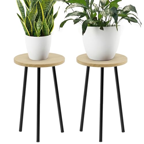Plant Stand Indoor 2 Pack: Corner Wood 20 Inch Plant Stand Mid Century Modern Decor - Small Round Plant Table for Indoor Plants - Outdoor Plant Holder for Patio Living Room Bathroom Office (Burlywood) - color: Burlywood, size: 20"&20"