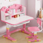 Kids Desk and Chair Set, Height Adjustable Child's School Study Writing Tables, Kids Desk with Bookstand and Storage Drawer, Widened Desktop with Desktop for Boys and Girls - color: Pink-a