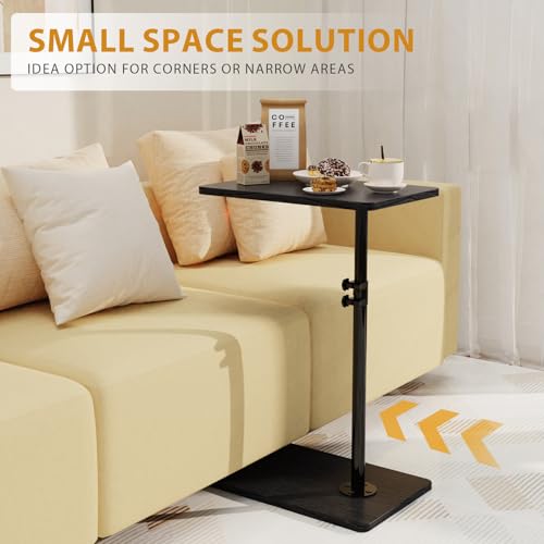 TV Tray Table, Adjustable C Shaped Side Table for Couch, 360°Swivel Couch Side Table C Table That Slide Under Couch Desk for Small Space Sofa Bed Snack Living Room Bedroom (Black) - color: Black