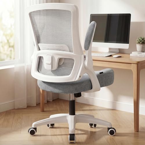 NEO CHAIR Office Desk Gaming Chair Computer High Back Mesh Seat with Rolling Wheels Ergonomic Adjustable Comfy Flip-up Armrests Lumbar Support Height for Home (Grey White Frame) - color: Grey
