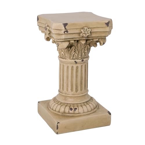 Christopher Knight Home 16.73" H Corinthian Pedestal Plant Stand, Decorative MGO Composite Side Table for Indoor Outdoor Entryway Garden Living Room Patio, Antique Yellow