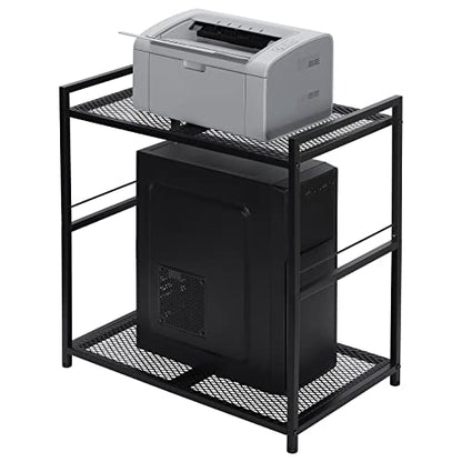 OYEAL Computer Tower Stand, PC Tower Stand Metal Rolling Cart Holds up to 40lbs, 2 Tier Mobile Printer Stand with Storage Under Desk for Home & Office, Black - color: Black
