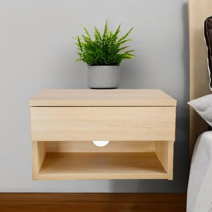 Nathan James Jackson Wall Mounted Floating Bedroom Nightstand with Storage Drawer and Modern Open Shelf Cubby, Light Oak Wood - color: Light Oak, size: 1