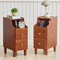 Solid Wood Narrow Nightstand, Slim Bedside Table with 2 Drawers & Slide-Out Tray, Mid-Century Modern End Table Side Table for Bedroom, Living Room, Small Spaces (Walnut-2 Packs) - color: Walnut-2 Packs