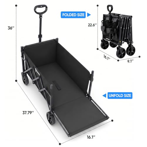 Sekey Collapsible Wagon Cart with Drop-Down Tailgate, 300 lb Capacity - color: Black, size: 300 lbs