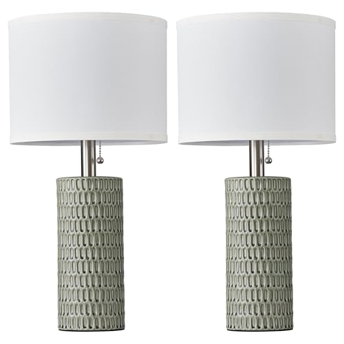 Reaketon Table Lamps for Living Room Set of 2, Ceramic Table Lamps for Bedroom, 20" Modern Lamps for Night Stands, Green - color: Green