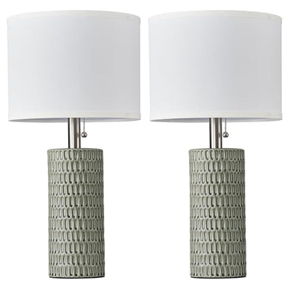 Reaketon Table Lamps for Living Room Set of 2, Ceramic Table Lamps for Bedroom, 20" Modern Lamps for Night Stands, Green - color: Green