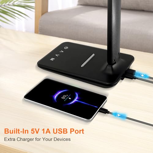 shinelife LED Desk Lamp for Office Home, Bright Desk Light with USB Charging Port, Adjustable Dimmable Desk Lamps 5 Modes 5 Brightness, Touch Study Lamp for Nail, Craft, Puzzle, Sewing, Study, Black - color: Black