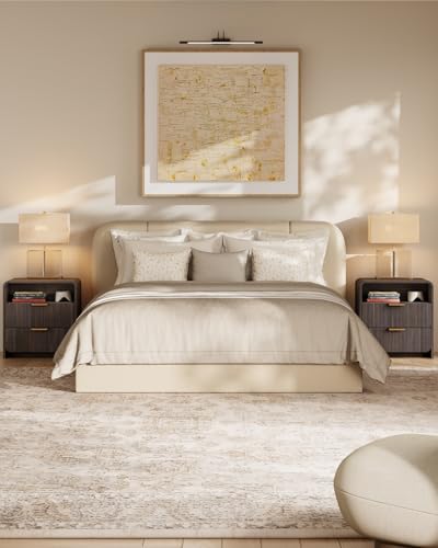 24" Fluted Nightstand Set of 2 with Charging Station, Bedside Table with Metal Handle, NightStand with 2 Drawer and Shelf, End Table for Bedroom, Curved Profile, Black Walnut - color: Black Walnut-2 Drawers, size: 2 Drawers