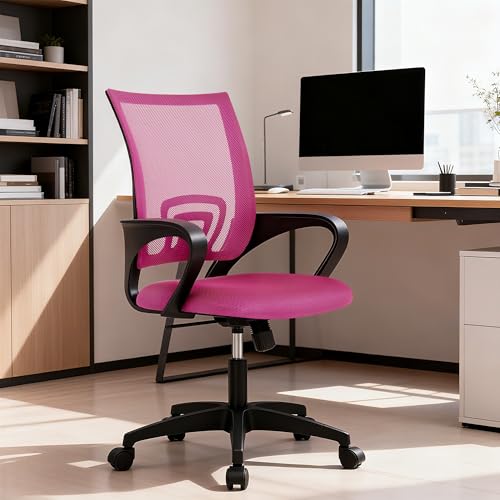BestOffice | Ergonomic Office Chair | Mid-Back Swivel Desk Chair | Breathable Backrest & Lumbar Support | Adjustable Height | Sponge Seat | Rolling Wheels | Peach Pink | for Adults & Women - color: Peach Pink, style: pack of 1