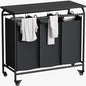LINZINAR 3-Bag Laundry Hamper with Ironing Board, Black 135L Laundry Sorter | Laundry Room Organization with Heavy Duty Rolling Lockable Wheels and Removable Bag, Bedroom Laundry Cart for Clothes Storage - size: 3 Bags Black with Board