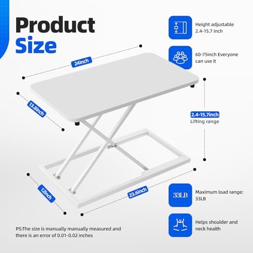 Standing Desk Converter Height Adjustable, Sit to Stand up Desk Riser Computer Workstation use in Laptop and Single Monitor Ergonomic Desktop Workstation for Home Office - White - size: White