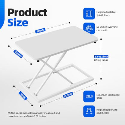 Standing Desk Converter Height Adjustable, Sit to Stand up Desk Riser Computer Workstation use in Laptop and Single Monitor Ergonomic Desktop Workstation for Home Office - White - size: White