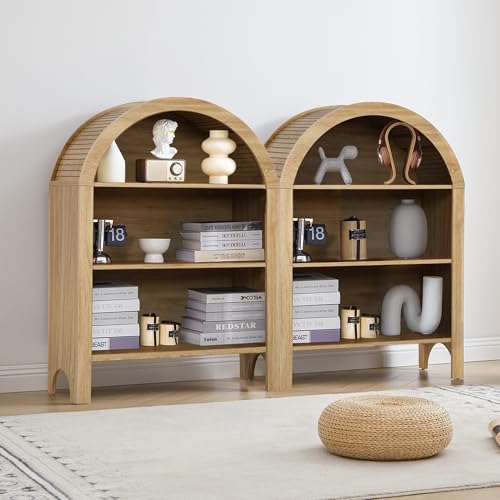 Janmer Home Freestanding Arched Bookcase, Modern 3-Tier Open Bookshelf, Low Short Bookshelf with Adjustable Shelves, Arched Storage Display Cabinet Organizer for Office, Living Room (Natural, 2pcs) - color: Natural, size: 43inch-2pcs