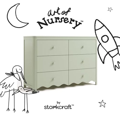 Storkcraft Casablanca 6 Drawer Dresser, Sage | GREENGUARD Gold Certified, Green Dresser for Bedroom, Kids & Nursery Storage Chest, Safety Interlocking Drawers, Kids Bedroom - color: Sage, style: 6 Drawer Dresser