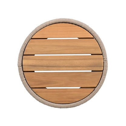 Christopher Knight Home Peyz Acacia Wood Outdoor Side Table Set of 2 with Woven Rope Design, Patio Round Coffee Table Set with Small Side Desk, Functionality Stylish 2 Tables for Garden, Teak + Beige