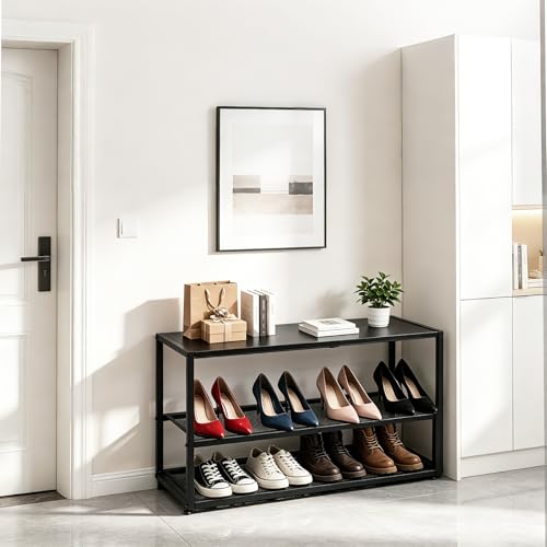 Expandable Shoe Rack,3 Tier Adjustable Metal Shoe Shelf for Closet, Sturdy Free Standing Shoe Storage for Door Entrance, Bedroom, Small Spaces, Black - size: 3-Tier