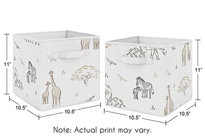 Sweet Jojo Designs Jungle Safari Animals Foldable Fabric Storage Cube Bins Boxes Organizer Toys Baby Taupe Black and White Gender Neutral Elephant Giraffe Wildlife Adventure Zebra Serengeti - Set of 2 - color: Multicolor