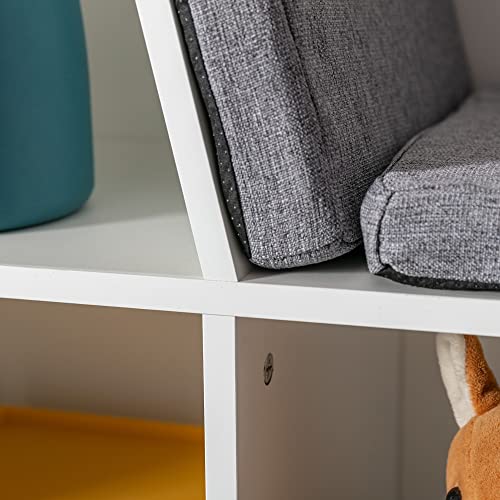 HOMCOM 6-Cubby Kids Bookcase with Reading Nook and Cushion, Multi-Purpose Storage Organizer for Bedroom, Living Room, Pure White - color: White