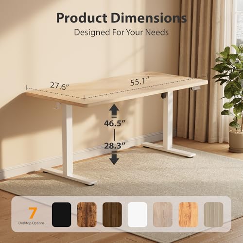 Cubiker Standing Desk, 55x28 Inches Sit Stand Home Office Desk, Electric Stand up Desk, Adjustable Desk with Splice Board, White Frame/Maple Top - color: Maple, size: 55x28