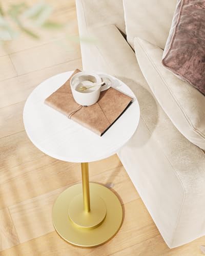 Masupu Drink Table, Round Side Table for Small Spaces, Pedestal Side Table, Small End Table with Metal Base, for Living Room, Bedroom, Bathroom, White Gold - color: 01.white Gold