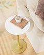 Masupu Drink Table, Round Side Table for Small Spaces, Pedestal Side Table, Small End Table with Metal Base, for Living Room, Bedroom, Bathroom, White Gold - color: 01.white Gold