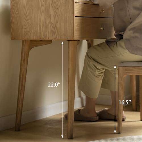 Small Vanity Desk, Solid Wood Dressing Table with Drawer Divider, Study Desk and Vanity Desk for Bedroom, 18" D x 24" W x 32" H - color: Ash Wood-natural, size: 24" W