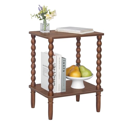Fultyle Small Side Table, Walnut End Table with 2-Tier Shelf, Vintage Nightstand Coffee Table for Bedroom, Living Room, Small Spaces (Walnut Brown) - color: Walnut Brown