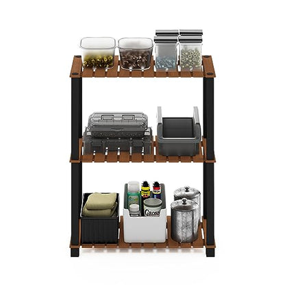 Furinno Pangkor 3-Tier Turn-N-Tube Indoor Outdoor Plant Shelf Wood Stand with Square Poles, Natural/Black - style: 3-Tier Rectangle