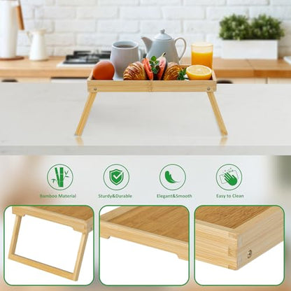 RRX Bed Tray Table with Folding Legs, Breakfast in Bed Tray (1, Beige) | Bed Trays for Folding Table Eating, Kitchen Serving, Food, Sofa, Snacking or Working, Laptop Desk Dinner, Snack Tray - color: Beige