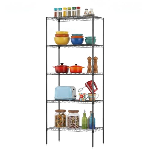 BestOffice | 5-Tier Wire Storage Shelves | 14x24x60 | Black| Heavy-Duty Metal Shelf, Holds Upto 750 lbs | No-Tool Assembly | Ideal for Home & Garage Shelving - color: Black, size: 14"D x 24"W x 60"H