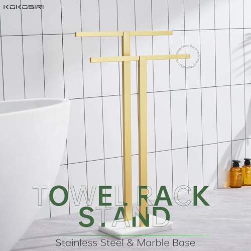 KOKOSIRI Bathroom Towel Rack 2-Tier Standing Towel Bars with Marble Base, Stainless Steel Freestanding Towels Holder, Thicken Steady Design, Brushed Gold THS0003-BG - color: Brushed Gold