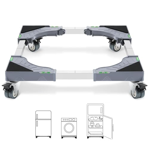 W B D WEIBIDA Appliance Dolly Cart with 4 Locking Twin Wheels Mini Fridge Stand Adjustable Furniture Mover Mobile Roller Base for Washing Machine, Dryer, Refrigerator, Laundry Pedestal - color: GREY