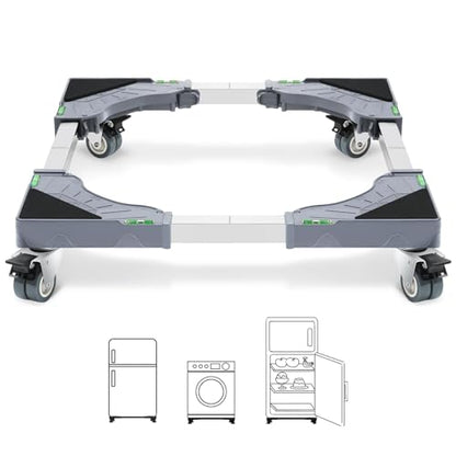 W B D WEIBIDA Appliance Dolly Cart with 4 Locking Twin Wheels Mini Fridge Stand Adjustable Furniture Mover Mobile Roller Base for Washing Machine, Dryer, Refrigerator, Laundry Pedestal - color: GREY