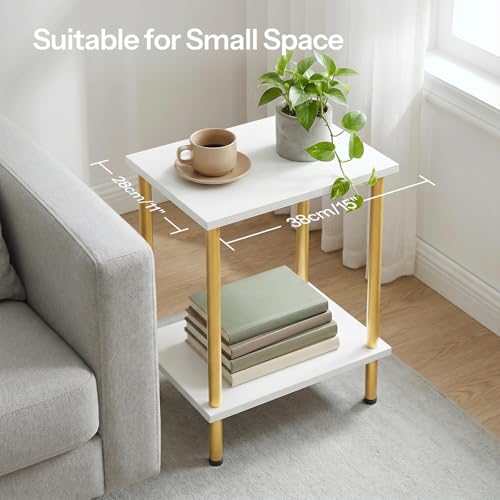 HOOBRO End Tables Set of 2, Small Side Table, Nightstand with 2-Layer Storage Shelves, Sofa Table for Small Spaces, Living Room, Bedroom, Stable Frame, Easy Assembly, White and Gold DW09BZP201 - color: White + Gold