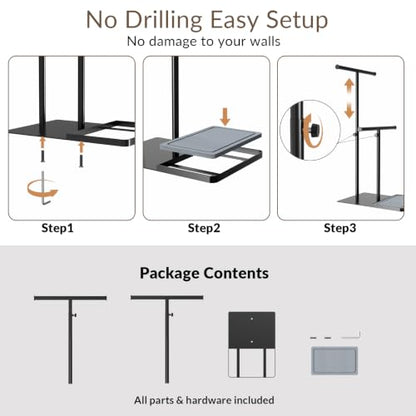 NADAMOO Standing Towel Rack for Bathroom, Adjustable Hand Towel Holder | 13.8"-24" Height, Diatomite Tray, Wide Weighted Base, 2 Bars with 4" Gap for Airflow, Rustproof Black Metal, No Drill
