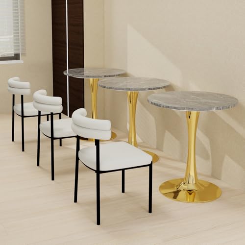 27.6" Marble Round Tulip Table, Mid-Century Modern Style Dining Table with Gold Pedestal Base for 2-4 People, Featuring A Marble Tabletop for Kitchen, Dining Room, Cafe (Dark Grey) - color: Dark Grey#gold