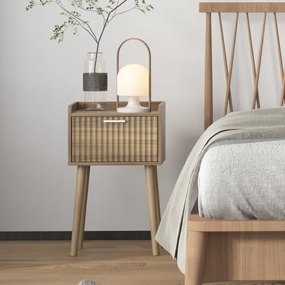 LAATOOREE Small Nightstand Set of 2, Side End Table with Fluted Door, Bedside Table with Solid Wood Legs, Mid-Century, for Bedroom, Small Beds - color: Rustic Walnut, style: Fluted Style