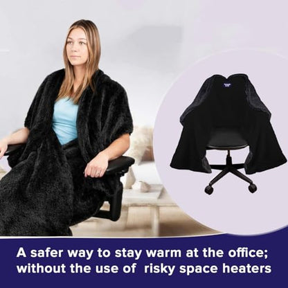 The Original Office Chair Blanket by SnuggleBack; Cozy Comfy Office Desk Chair Wrap Attaches for Hands-Free Warmth. Stay Warm In The Winter or Summer. (Blue Pattern Fleece) - color: Blue Pattern Fleece