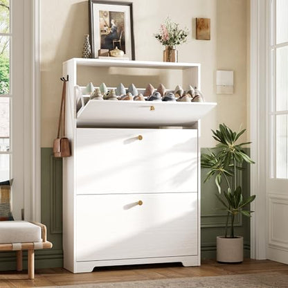 Nicetree Shoe Cabinet with 3 Flip Drawers, Narrow Shoe Organizer Cabinet, Freestanding Shoe Rack Cabinet, Modern Shoe Storage Cabinet for Entryway, Hallway, Foyer, White - color: White, style: 3-Drawers