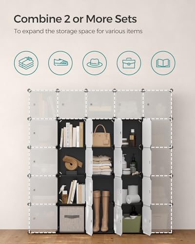SONGMICS Cube Storage Organizer, Set of 9 Plastic Cubes, Closet Storage Shelves, DIY Plastic Closet Cabinet, Modular Bookcase, Shelving with Doors for Bedroom, Living Room, Black and White ULPC116HS